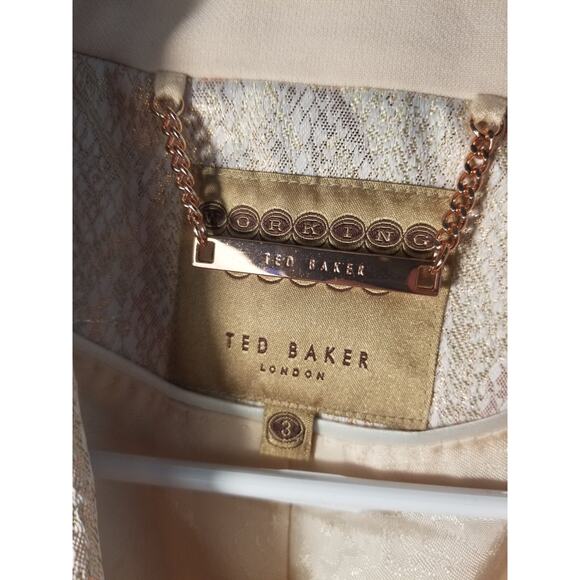 TED BAKER Champagne Pink Metallic Python Blazer Jacket 3 Career Office Holiday - Picture 2 of 11